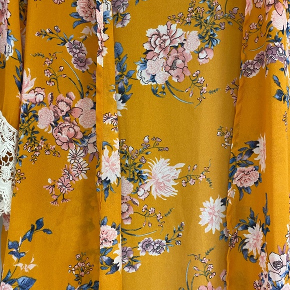 Dry Goods - Yellow Floral Kimono with Crocheted Sleeves - Picture 2 of 11